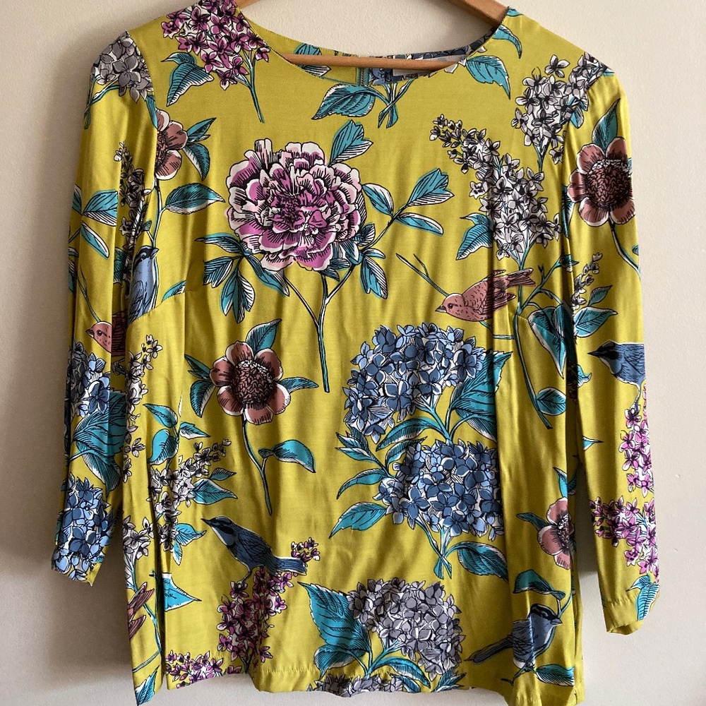 Boden Silk Blend Botanical Print Blouse